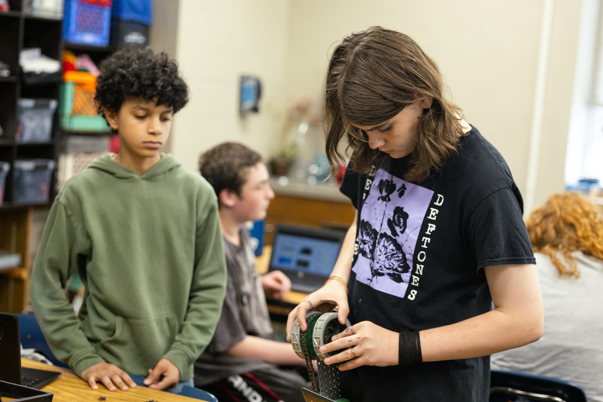 PHMS students collaborating on a hands-on engineering project